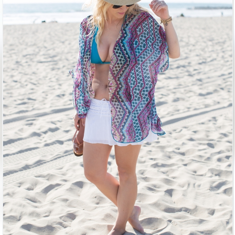 Becca Swim Sheer Printed Cover Up Xs/Sm EUC